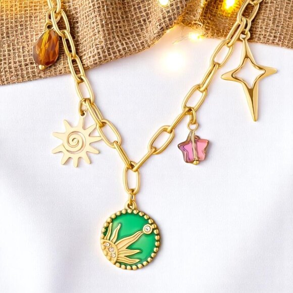 ๐๏ธBoho Celestial Charm Y2K Style Necklace 18K Gold Plated 316L Stainless Steel - Picture 1 of 13